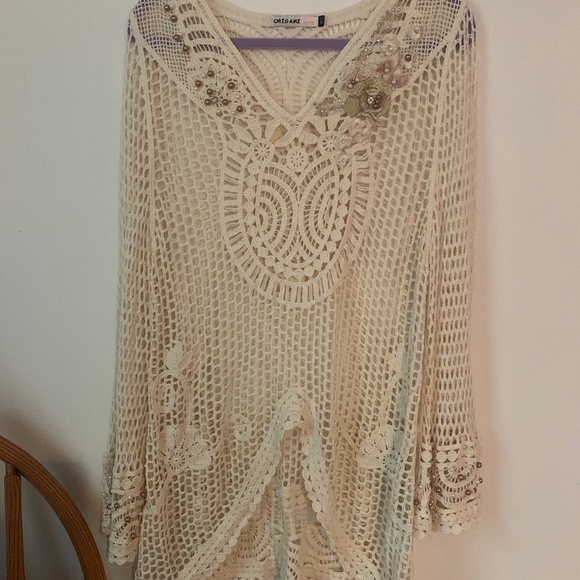 NWOT WOMENS ORIGAMI LACE/CROCHET TUNIC AND TANK M/L - Picture 3 of 7